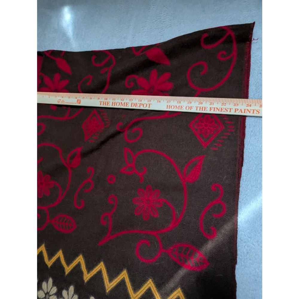 Womens Unbranded Brown Red Floral Fringe Poncho Reversible One Size Western Soft - Picture 4 of 5